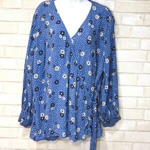 Talbots Floral Wrap Top 3X Petite‎ Floral Lightweight Lagenlook Boho Flowy
